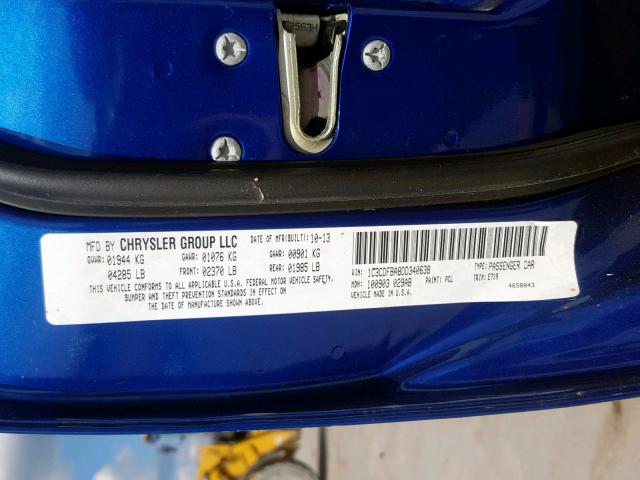 1C3CDFBA8DD340638 - 2013 DODGE DART SXT BLUE photo 10