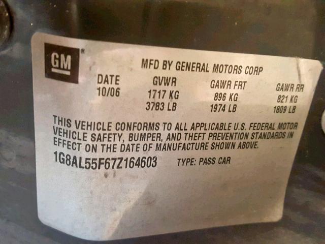1G8AL55F67Z164603 - 2007 SATURN ION LEVEL GREEN photo 10