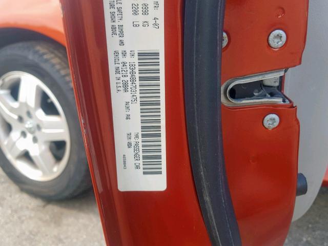 1B3HB48B47D314751 - 2007 DODGE CALIBER SX ORANGE photo 10