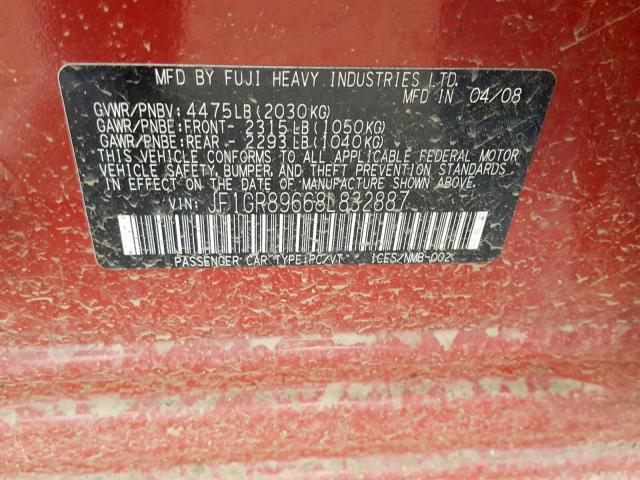 JF1GR89668L832887 - 2008 SUBARU IMPREZA WR RED photo 10