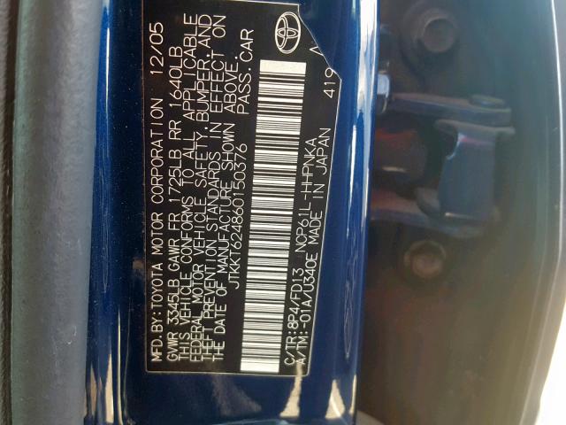 JTKKT624860150376 - 2006 TOYOTA SCION XA BLUE photo 10