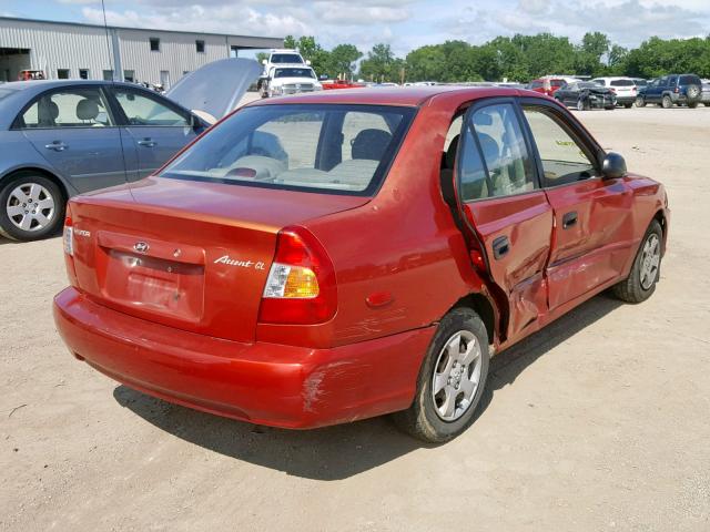 KMHCG45G7YU115961 - 2000 HYUNDAI ACCENT GL RED photo 4