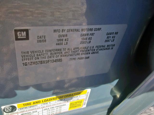 1G1ZH57BX9F134585 - 2009 CHEVROLET MALIBU 1LT 银色 照片 10