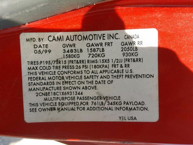 2CNBE18C1X6931344 - 1999 CHEVROLET TRACKER RED photo 10