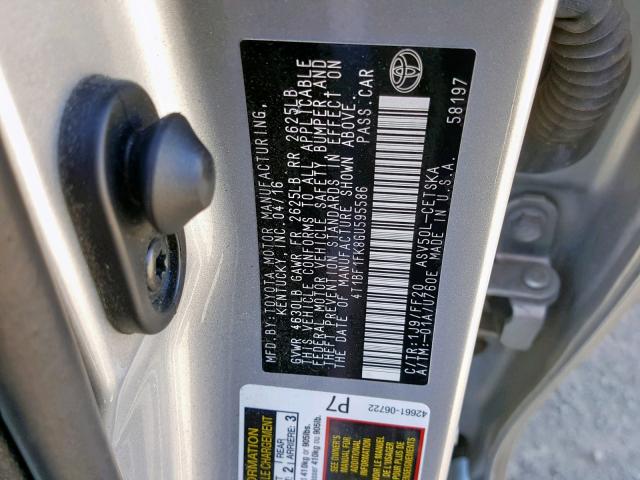 4T1BF1FK8GU595586 - 2016 TOYOTA CAMRY LE SILVER photo 10