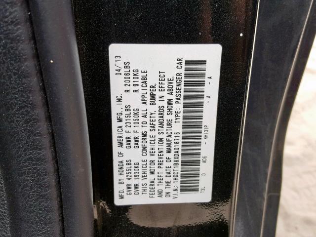 1HGCT1B8XDA018715 - 2013 HONDA ACCORD EXL BLACK photo 10