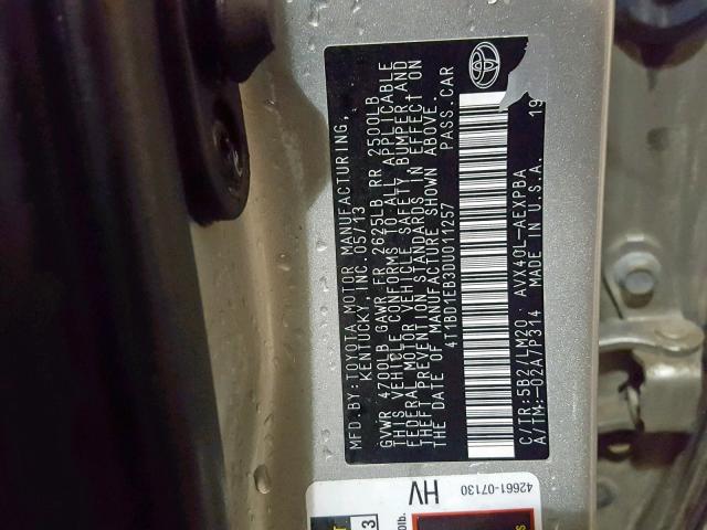 4T1BD1EB3DU011257 - 2013 TOYOTA AVALON HYB TAN photo 10