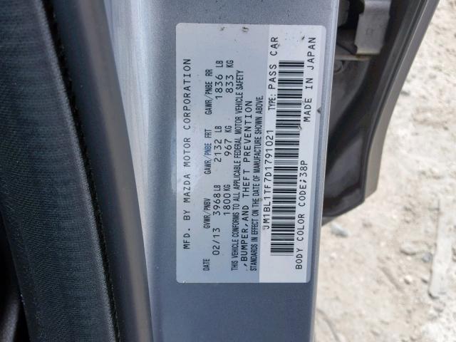 JM1BL1TF7D1791021 - 2013 MAZDA 3 I SILVER photo 10