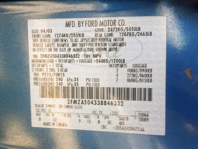 2FMZA50433BB46332 - 2003 FORD WINDSTAR W BLUE photo 10