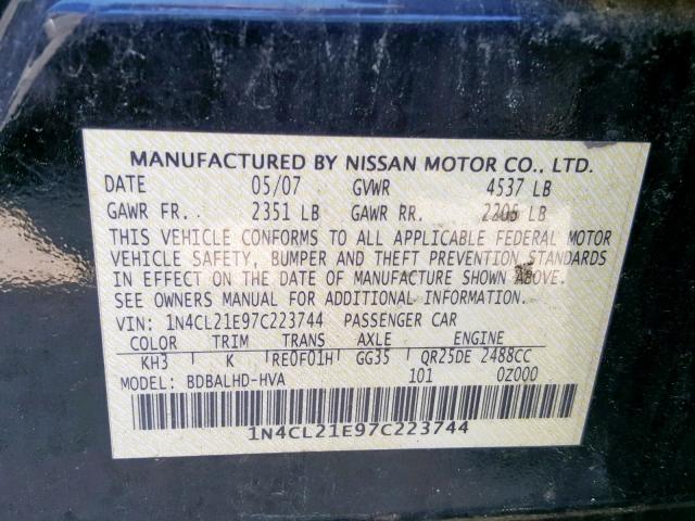 1N4CL21E97C223744 - 2007 NISSAN ALTIMA HYB BLACK photo 10