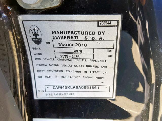 ZAM45KLA8A0051861 - 2010 MASERATI GRANTURISM BLACK photo 10