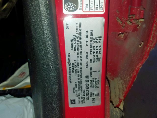 1GCDSCF90C8100110 - 2012 CHEVROLET COLORADO L RED photo 10