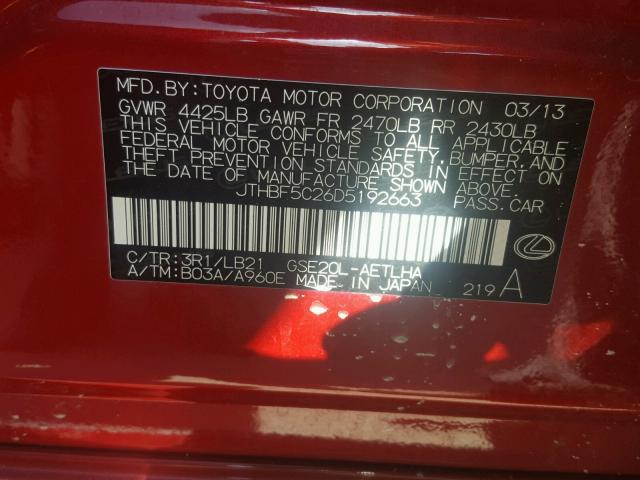 JTHBF5C26D5192663 - 2013 LEXUS IS 250 RED photo 10