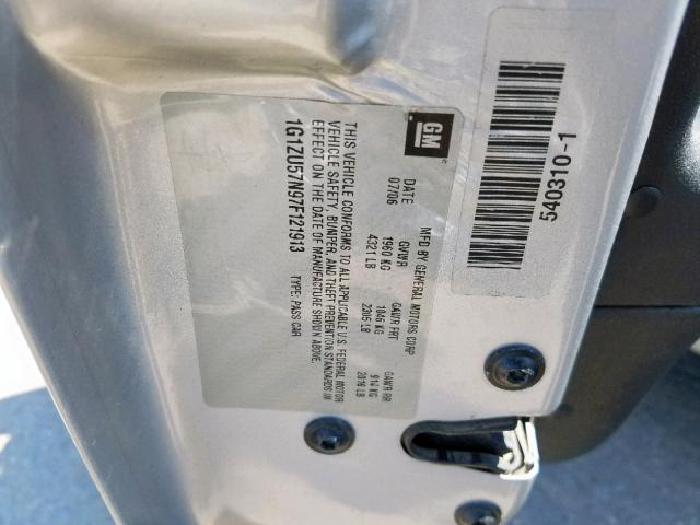 1G1ZU57N97F121913 - 2007 CHEVROLET MALIBU LTZ ვერცხლისფერი ფოტო 10