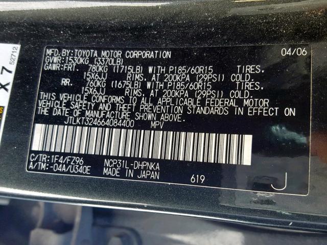 JTLKT324664084400 - 2006 TOYOTA SCION XB 黑色 照片 10