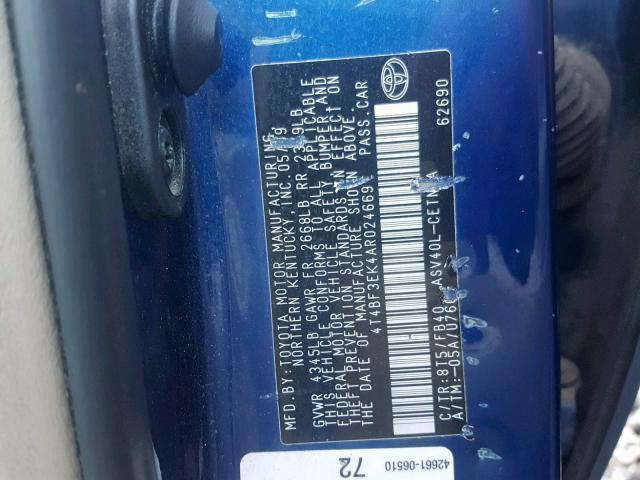 4T4BF3EK4AR024669 - 2010 TOYOTA CAMRY BASE BLUE photo 10