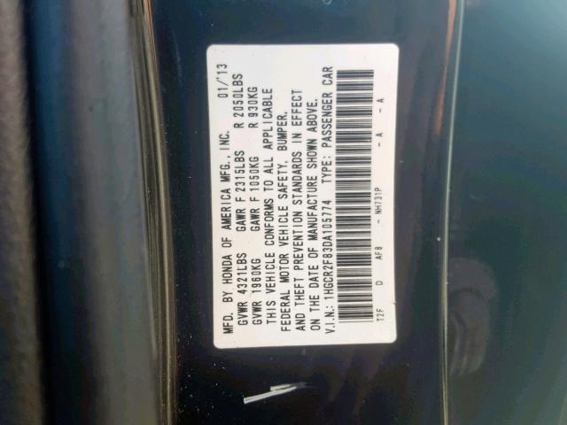 1HGCR2F83DA105774 - 2013 HONDA ACCORD EXL BLACK photo 10