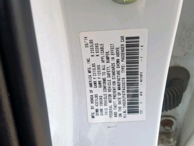 1HGCR2F87FA028278 - 2015 HONDA ACCORD EXL WHITE photo 10