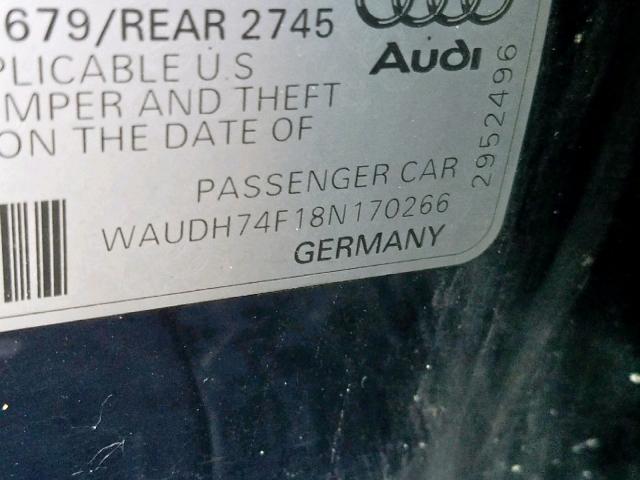 WAUDH74F18N170266 - 2008 AUDI A6 3.2 QUA BLUE photo 10