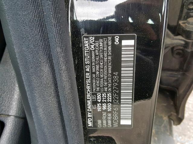 WDBRF61J22F279384 - 2002 MERCEDES-BENZ C 240 BLACK photo 10