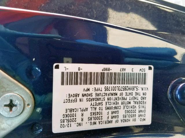 5J6YH28573L001795 - 2003 HONDA ELEMENT EX BLUE photo 10