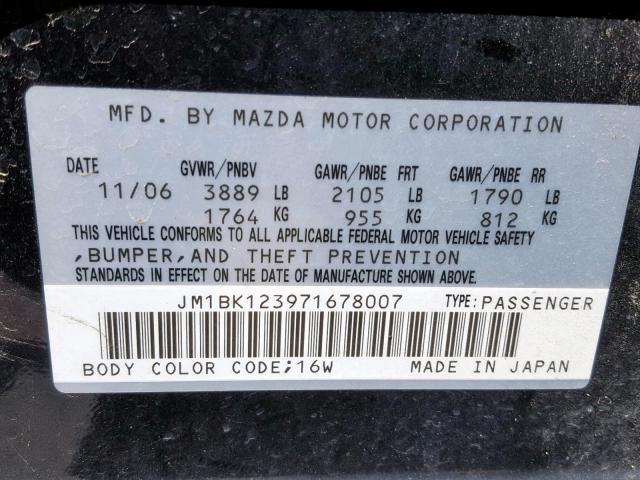 JM1BK123971678007 - 2007 MAZDA 3 S BLACK photo 10