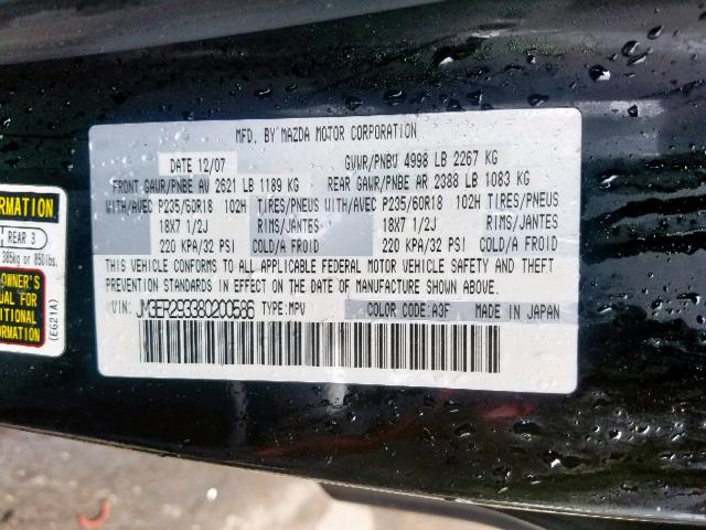 JM3ER293380200586 - 2008 MAZDA CX-7 BLACK photo 10