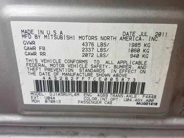 4A32B2FF7CE005873 - 2012 MITSUBISHI GALANT FE SILVER photo 10