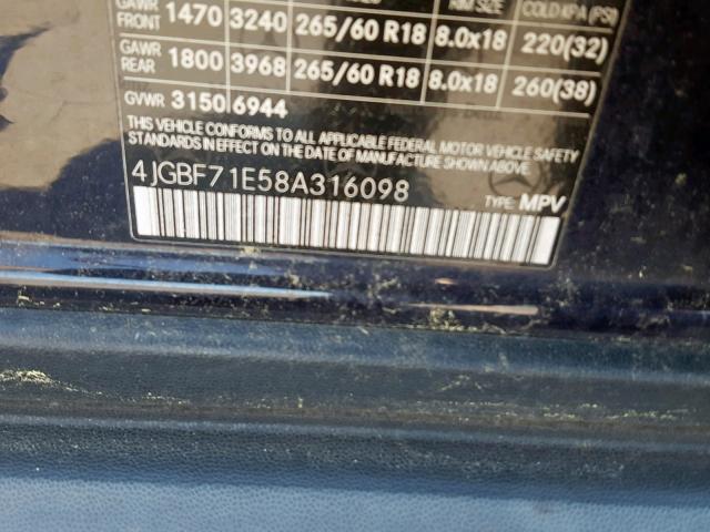 4JGBF71E58A316098 - 2008 MERCEDES-BENZ GL 450 4MA BLUE photo 10