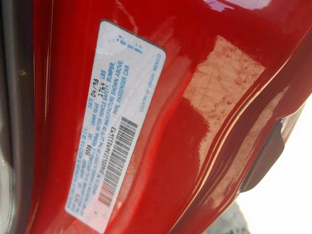 3VWBB61E8WM811693 - 1998 VOLKSWAGEN CABRIO GLS RED photo 10