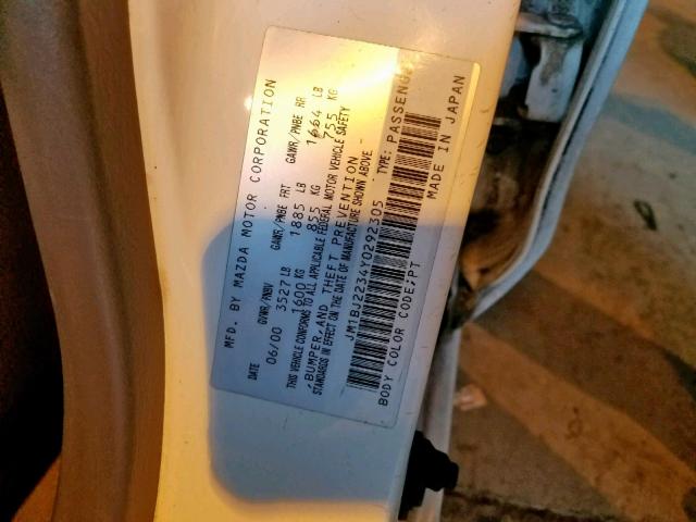 JM1BJ2234Y0292305 - 2000 MAZDA PROTEGE ES 白色 照片 10