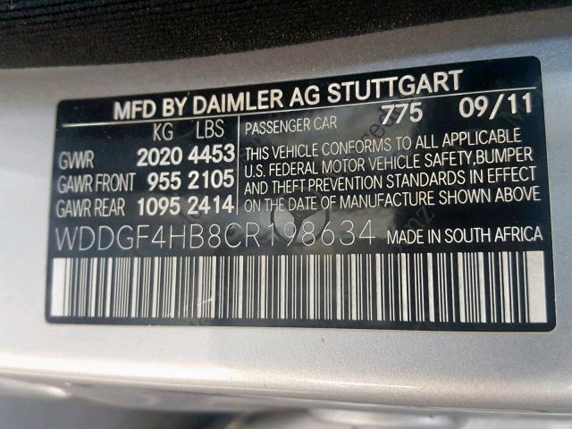 WDDGF4HB8CR198634 - 2012 MERCEDES-BENZ C 250 SILVER photo 10