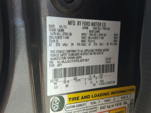 5LMJJ3JTXFEJ07167 - 2015 LINCOLN NAVIGATOR Графитовый фото 10