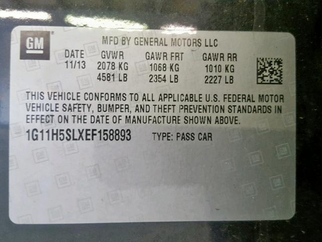 1G11H5SLXEF158893 - 2014 CHEVROLET MALIBU LTZ გრაფიტი ფოტო 10