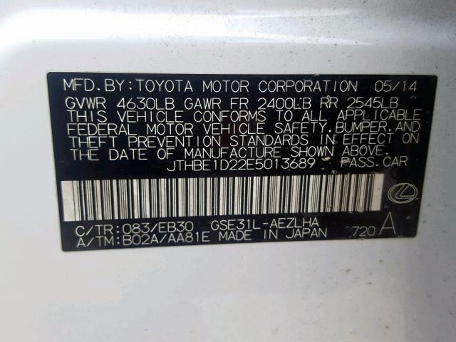 JTHBE1D22E5013689 - 2014 LEXUS IS 350 WHITE photo 10