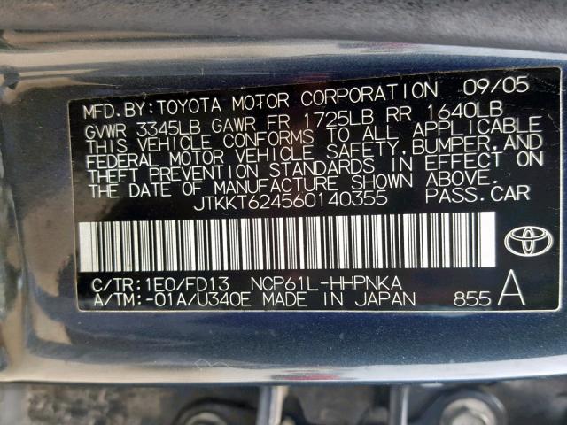 JTKKT624560140355 - 2006 TOYOTA SCION XA BLACK photo 10