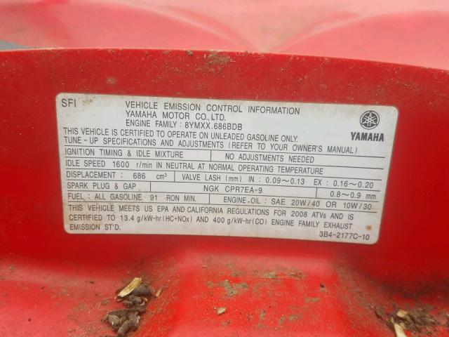 42608559 - 2008 YAMAHA GRIZZLY RED photo 10