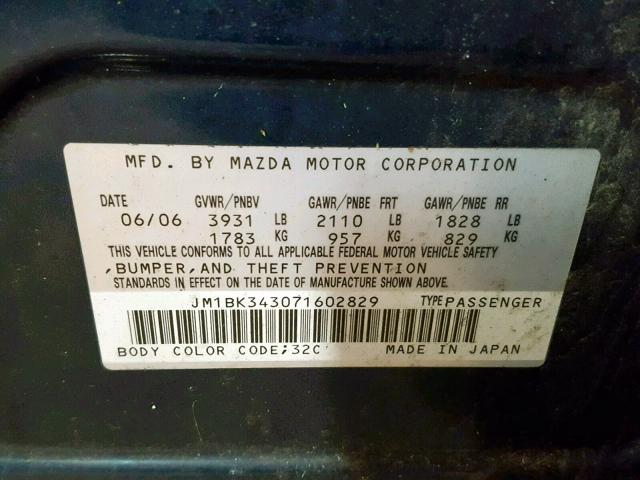 JM1BK343071602829 - 2007 MAZDA 3 HATCHBAC BLUE photo 10