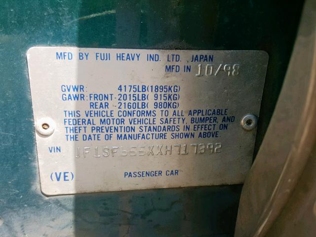 JF1SF655XXH717392 - 1999 SUBARU FORESTER S Yaşıl foto 10