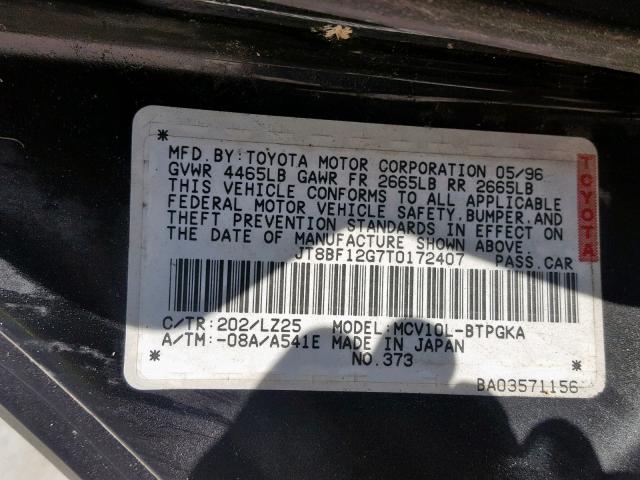 JT8BF12G7T0172407 - 1996 LEXUS ES 300 BLACK photo 10