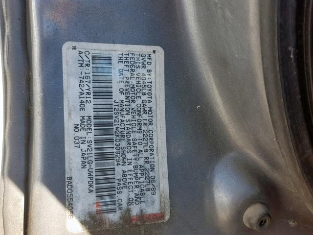 JT2SV21W2K0309294 - 1989 TOYOTA CAMRY DLX 灰色 照片 10