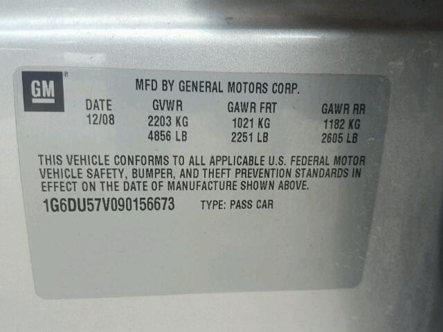 1G6DU57V090156673 - 2009 CADILLAC CTS HI FEA SILVER photo 10