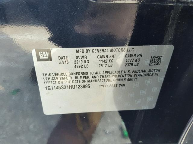 1G1145S31HU123896 - 2017 CHEVROLET IMPALA PRE ლურჯი ფოტო 10