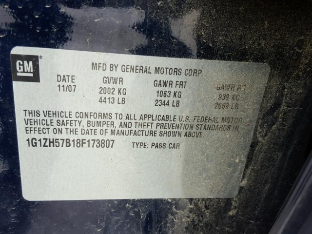 1G1ZH57B18F173807 - 2008 CHEVROLET MALIBU 1LT BLUE photo 10