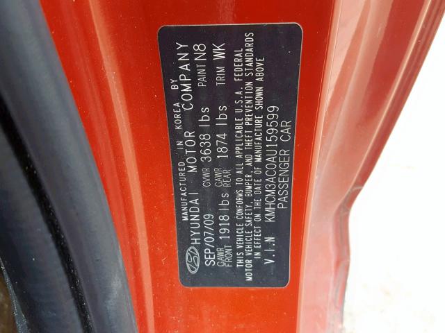 KMHCM3AC0AU159599 - 2010 HYUNDAI ACCENT BLU RED photo 10