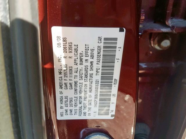 1HGCP36849A006321 - 2009 HONDA ACCORD EXL BURGUNDY photo 10