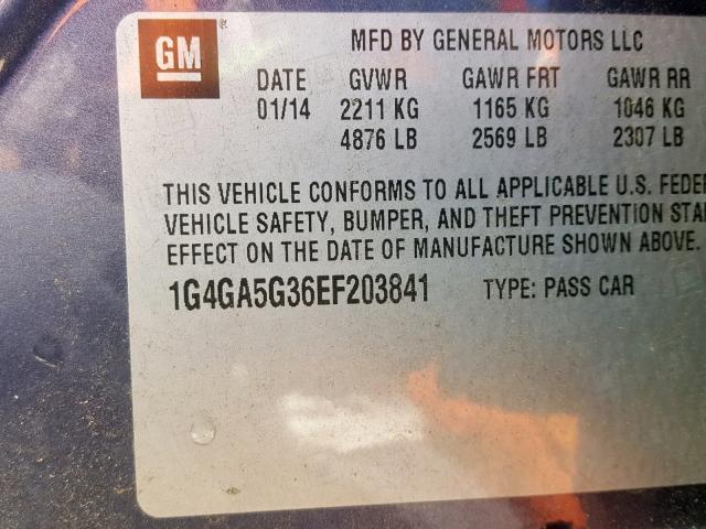 1G4GA5G36EF203841 - 2014 BUICK LACROSSE BLUE photo 10