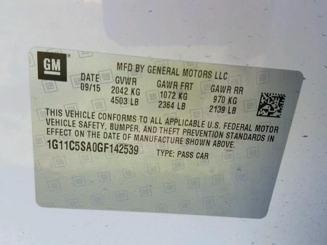 1G11C5SA0GF142539 - 2016 CHEVROLET MALIBU LIM 白色 照片 10