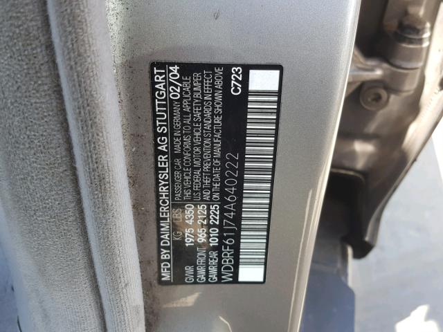 WDBRF61J74A640222 - 2004 MERCEDES-BENZ C 240 SILVER photo 10