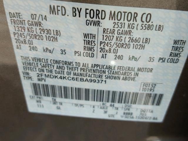 2FMDK4KC6EBA99371 - 2014 FORD EDGE LIMIT BROWN photo 10